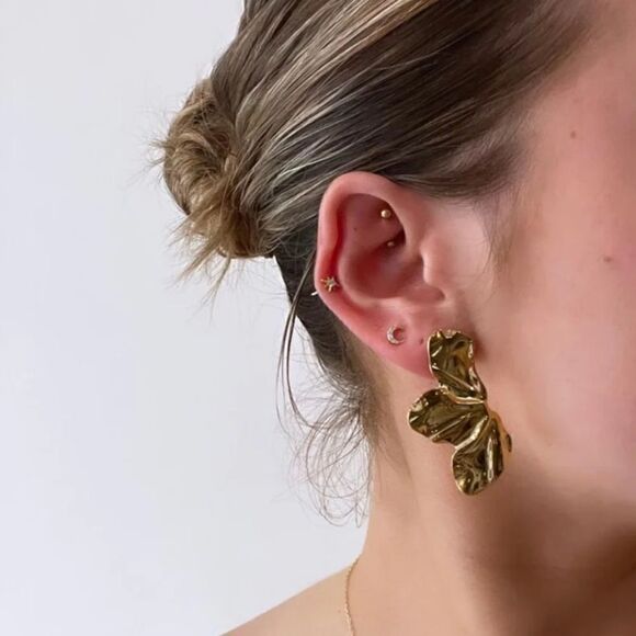 Gold flower earrings N375 - Picture 4 of 6